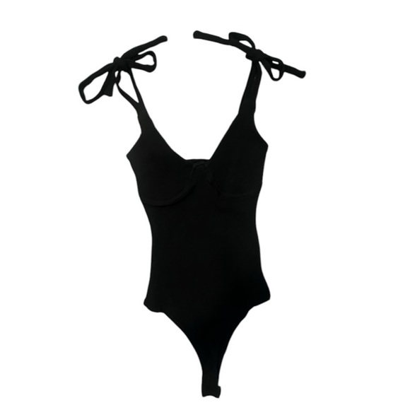 Princess Polly Tops - Black Tie-Shoulder‎ Bodysuit